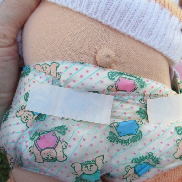 Cabbage Patch Kids Girl '86 Brunette Tongue Brown Eyes Peach Stripe Knit 2 Piece - Picture 10 of 13